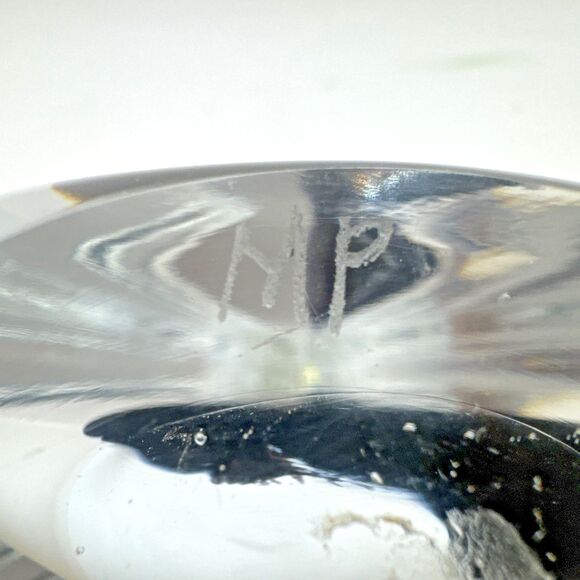 Marian Pyrcak Art Glass Tear Drop Paperweight with purple Grey white 7 in - Picture 4 of 5